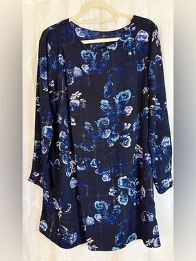 Thakoon Blue Floral Shift Dress | Size L | Designer Silk Blend Tunic Dress 🦋